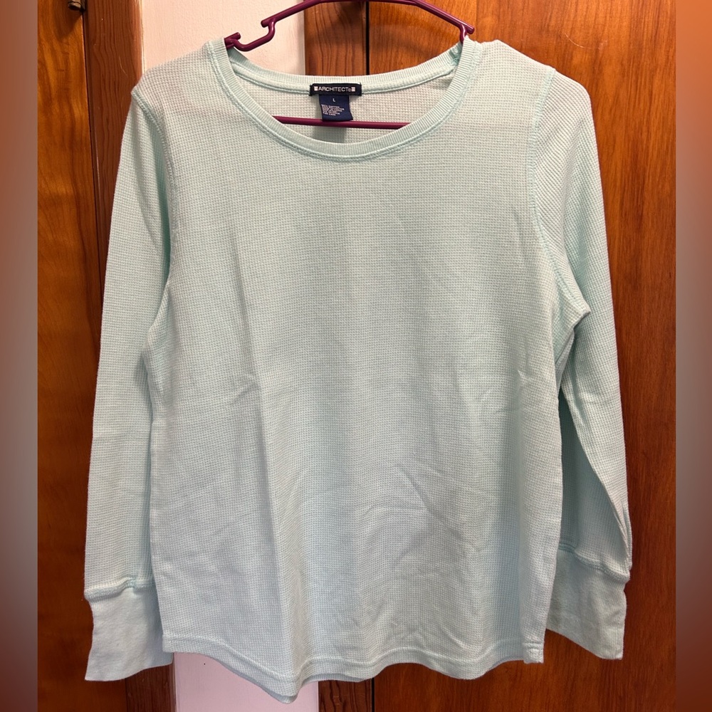 Architect Mint Green Long Sleeve Waffle Knit Top